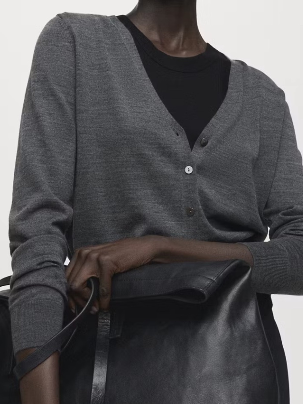 Mango Gray V-Neck Button Front Cardigan 100% MERINO WOOL CARDIGAN 6353